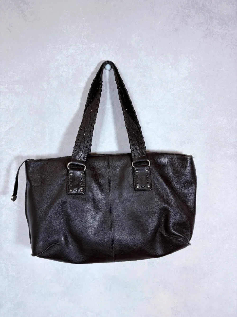 Michael Kors Leather Tote Bag Stitch Detail Top Handle Black Vintage Large